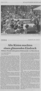 Artikel aus der BNN vom 21. Juni 2004 über die erfolgreiche Oldtimer-Parade anlässlich des Stadtgeburtstags.